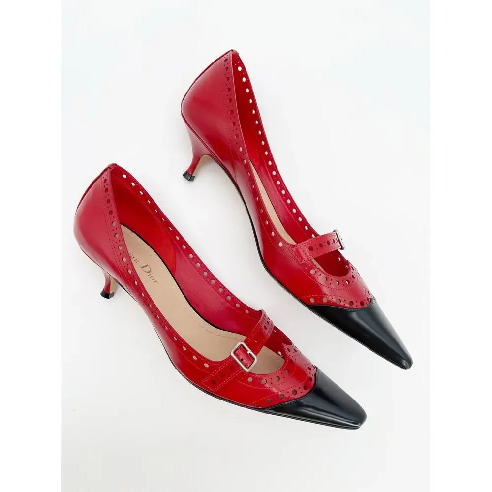 Dior Spectadior Red Black Brushed Calfskin Spectator Kitten Heel Pumps EU 39.5